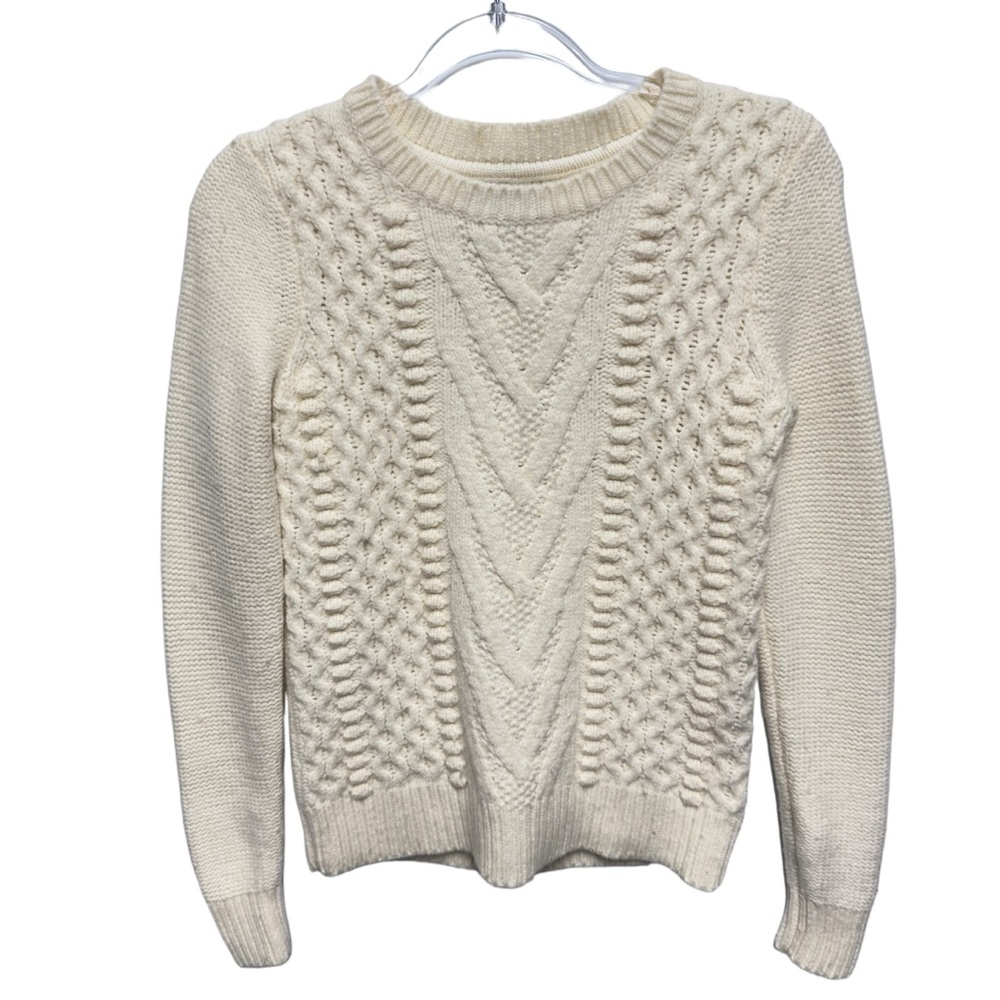 Wool Cotton Knit Aran Fisherman Cable Knit White Sweater